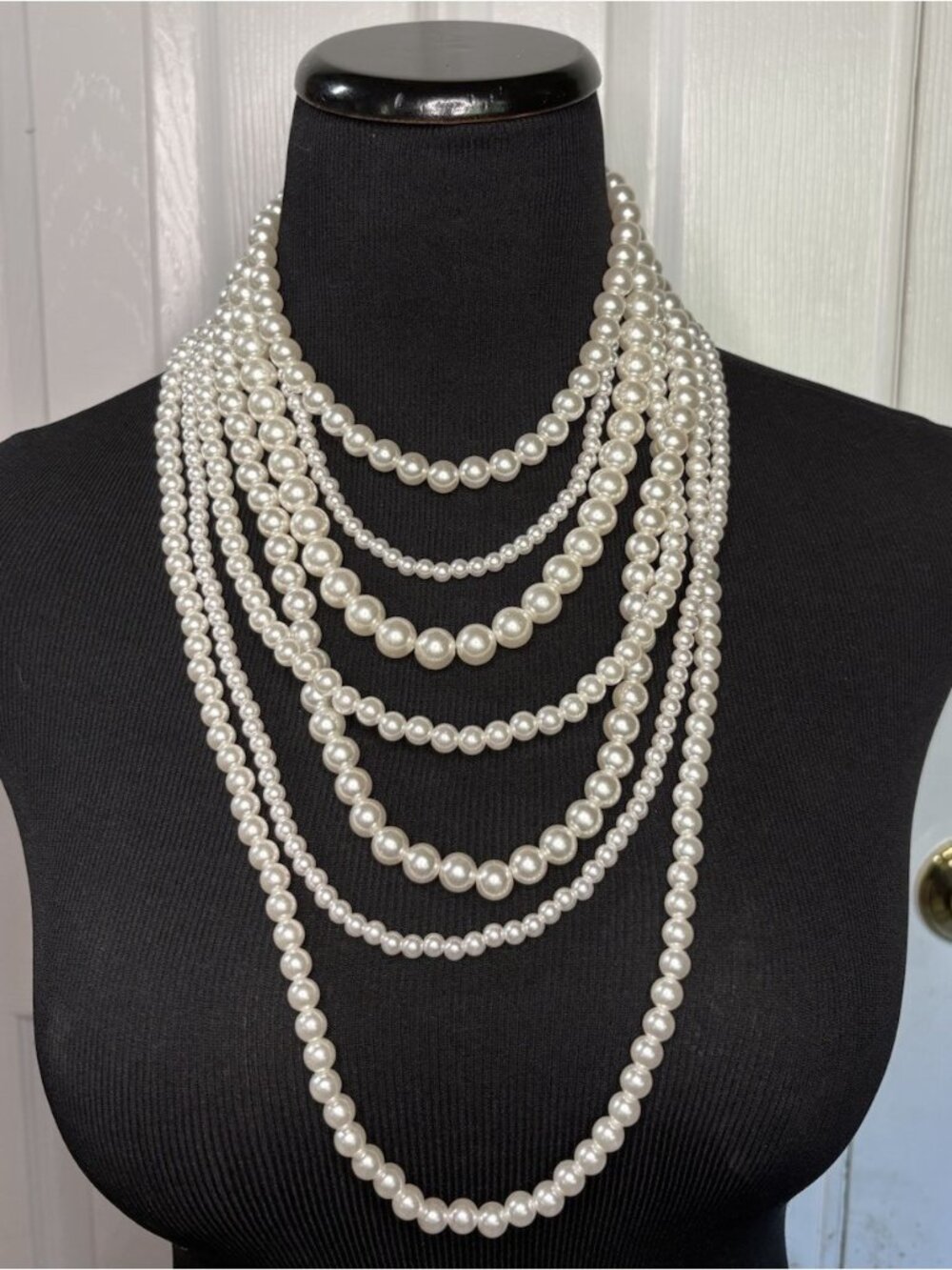 You & I Faux Pearl Large MultiStrand Layered Necklace Statement Flapper 20’s